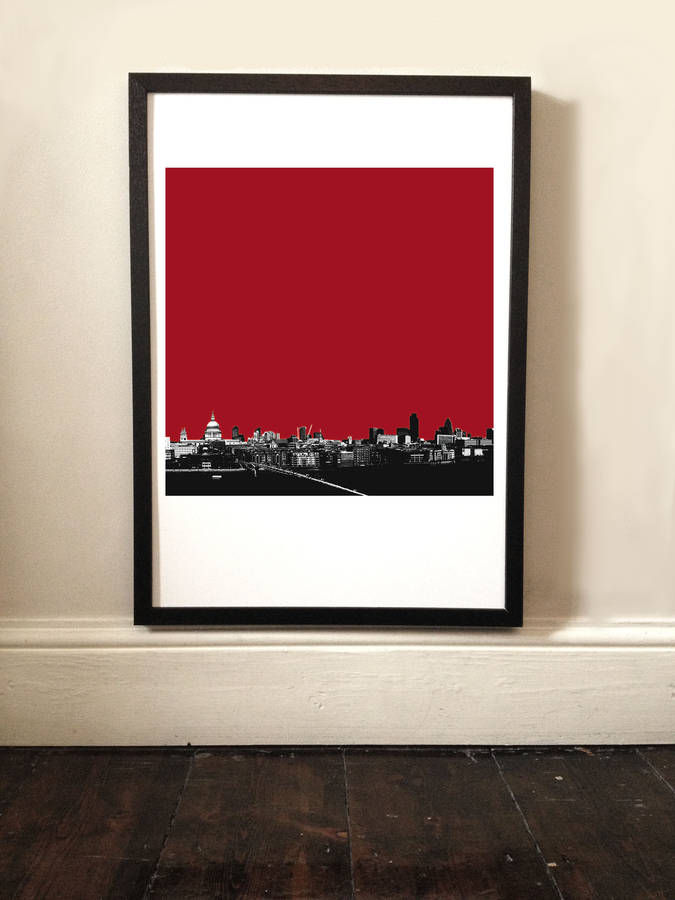 Red London Urban Skyline Print In Black Frame A2 By EAST END PRINTS