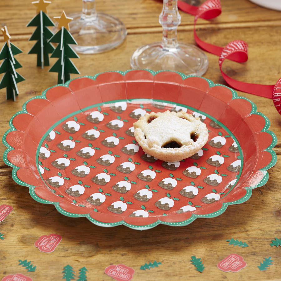 christmas pudding pattern paper plates by ginger ray