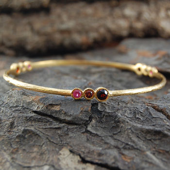 Garnet And Ruby Triple Stone Sterling Silver Bangle, 2 of 4
