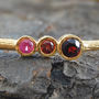 Garnet And Ruby Triple Stone Sterling Silver Bangle, thumbnail 3 of 4