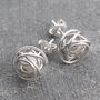 Wire Wrapped June Birthstone Pearl Silver Stud Earrings, thumbnail 1 of 5