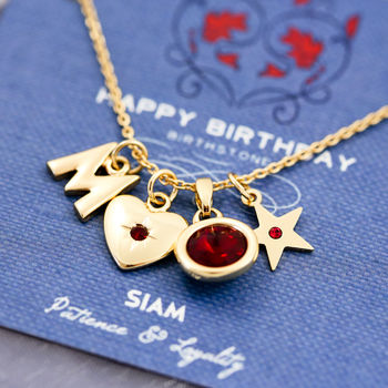 Mixed Charm Birthstone Necklace On Gift Card, 5 of 12
