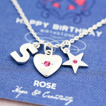Mixed Charm Birthstone Necklace On Gift Card, 12 of 12