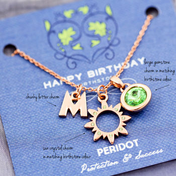 Mixed Charm Birthstone Necklace On Gift Card, 7 of 12