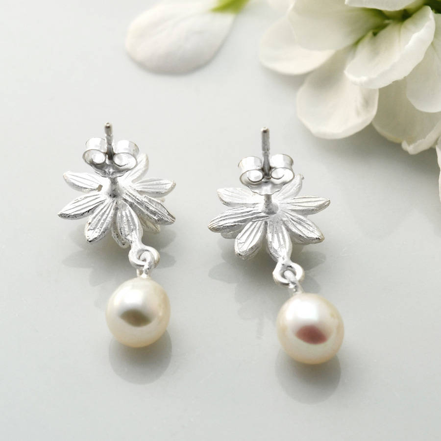 silver lily flower and pearl stud earrings by martha jackson sterling ...