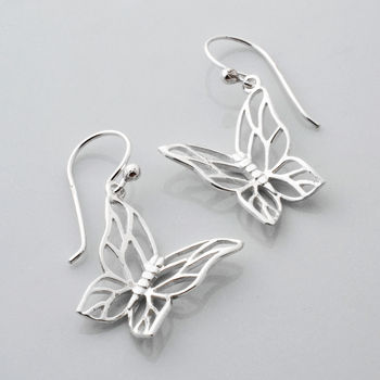 Sterling Silver Butterfly Drop Earrings, 2 of 5