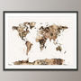 World Map Watercolour Sepia Art Print, thumbnail 2 of 3