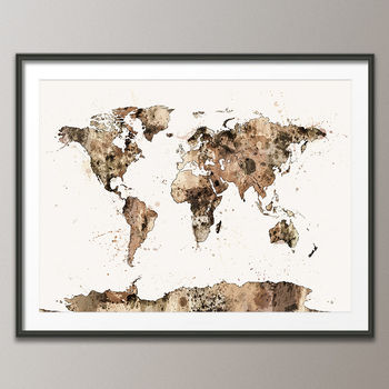 World Map Watercolour Sepia Art Print, 2 of 3