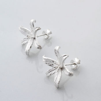 Sterling Silver Lily Flower Star Stud Earrings, 4 of 7