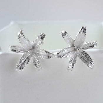 Sterling Silver Lily Flower Star Stud Earrings, 2 of 7