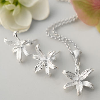 Sterling Silver Lily Flower Star Stud Earrings, 5 of 7