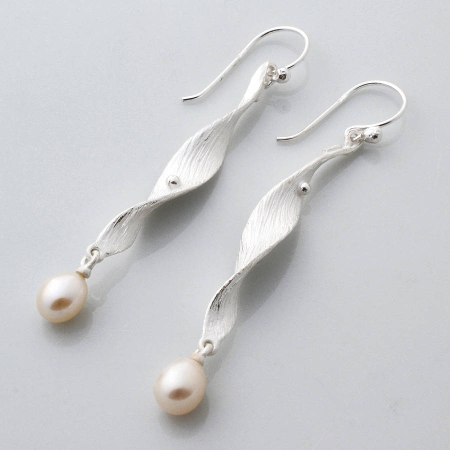 Sterling Silver Twisted Leaf And Pearl Earrings By Martha Jackson ...