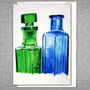 Green And Blue Vintage Bottles Blank Greetings Card, thumbnail 2 of 3