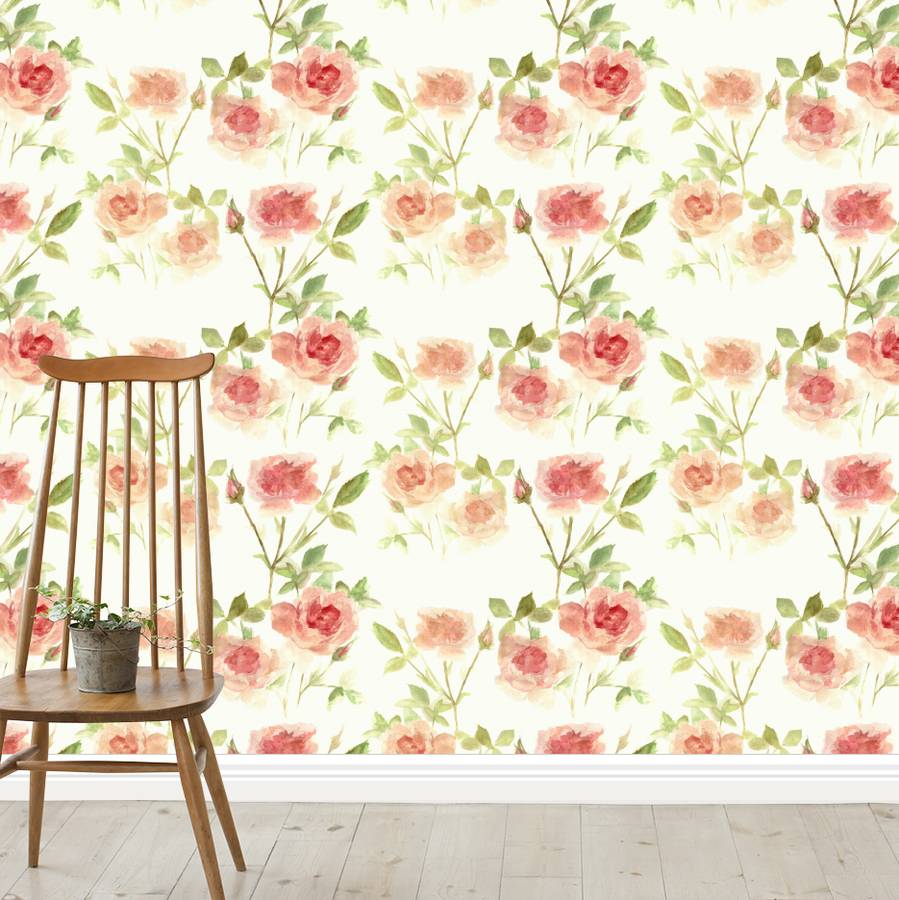 spring rose peach wallpaper by snuugle | notonthehighstreet.com