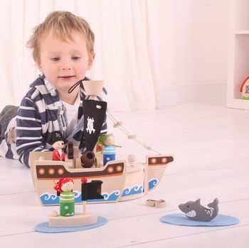 Wooden Pirate Ship And Pirates Playset, 3 of 5