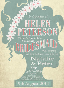 Bridesmaid Personalised Wedding Thank You Print, 6 of 6