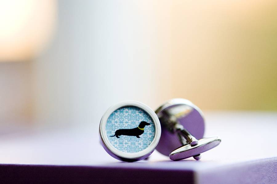 Image of Dachshund Dog On Blue Cufflinks, Blue