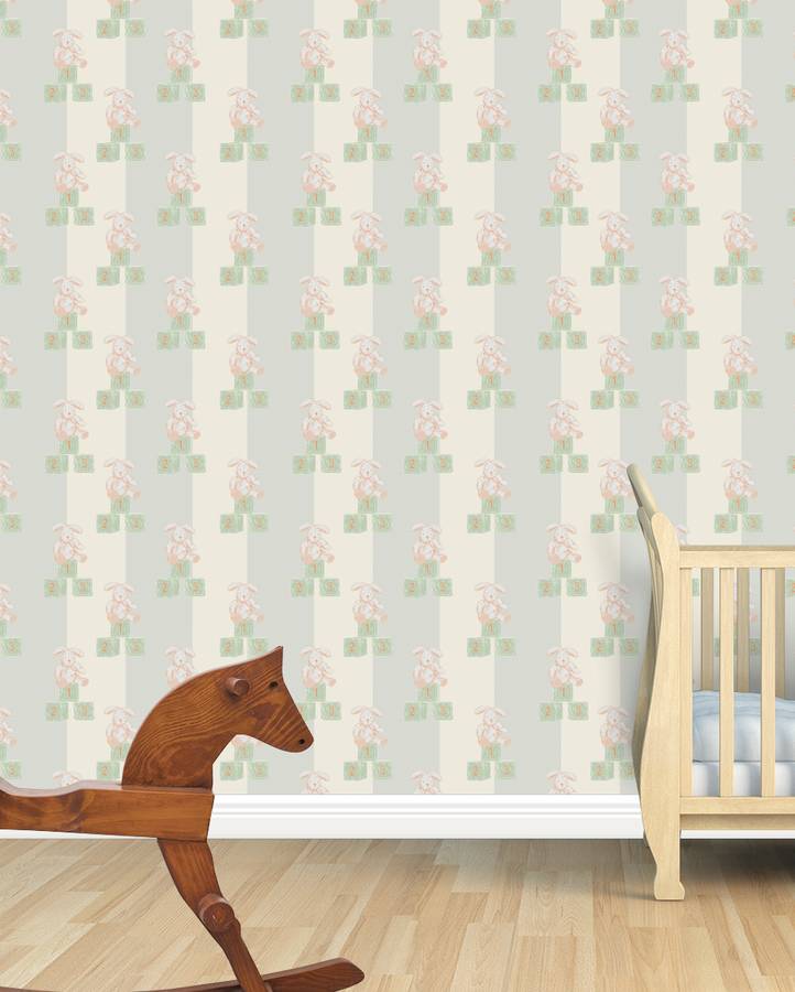 rabbit and blocks nursery wallpaper by snuugle | notonthehighstreet.com