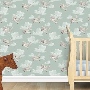 Nursery Wallpaper For Children And Kids Notonthehighstreet Retro Planes And Clouds Kids Wallpaper