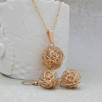 14ct Gold Filled Bird's Nest Necklace And Earrings, 2 of 5