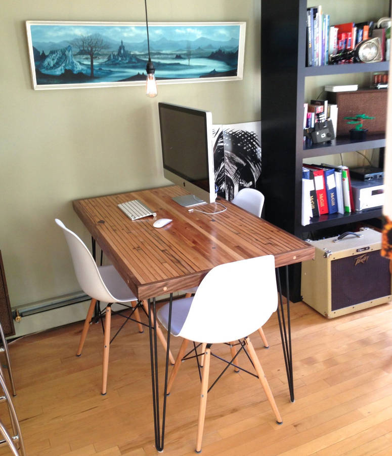 small dining table maple and walnut hairpin legs by wicked boxcar
