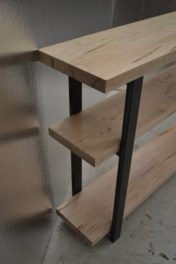 ambrosia maple console table with industrial steel legs by wicked