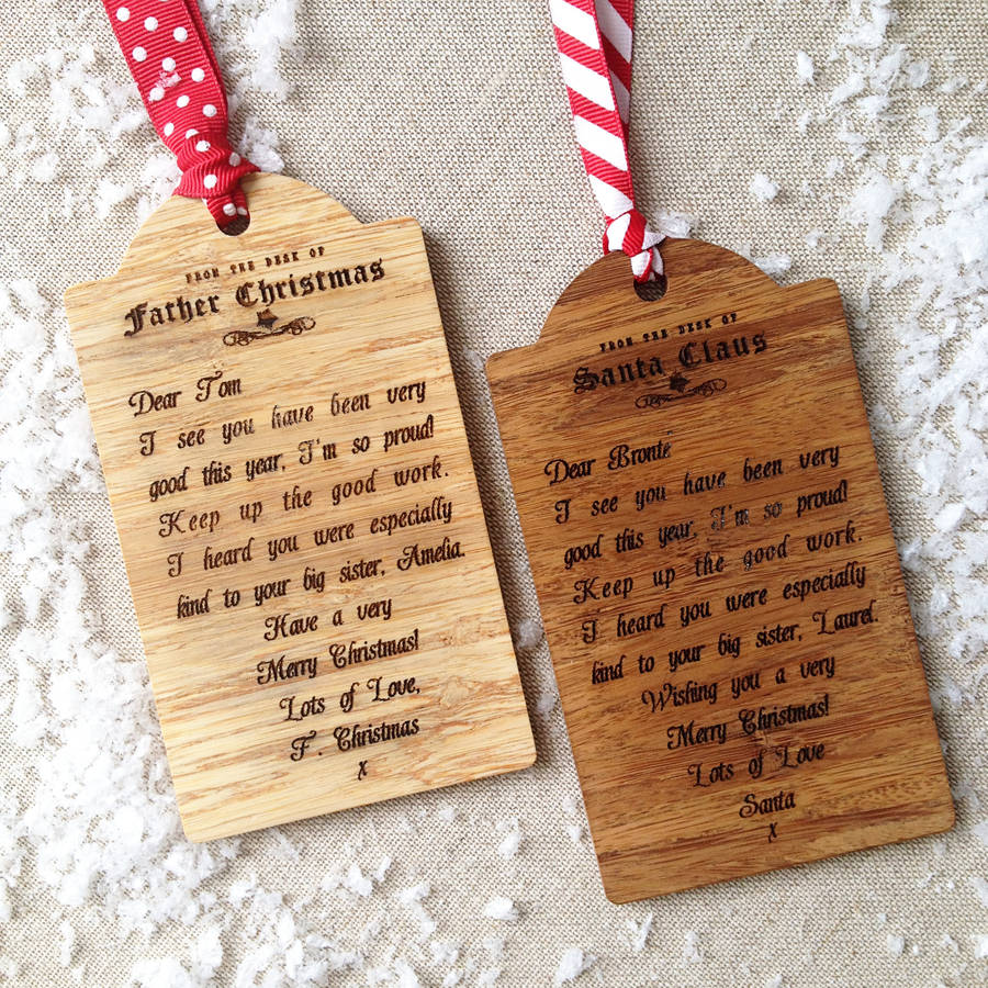 Personalised letter from santa wooden gift tag by betsy benn