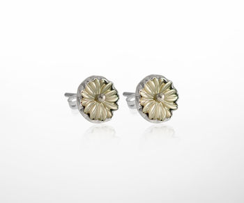 Daisy Flower Pearl And Sterling Silver Stud Earrings, 2 of 4