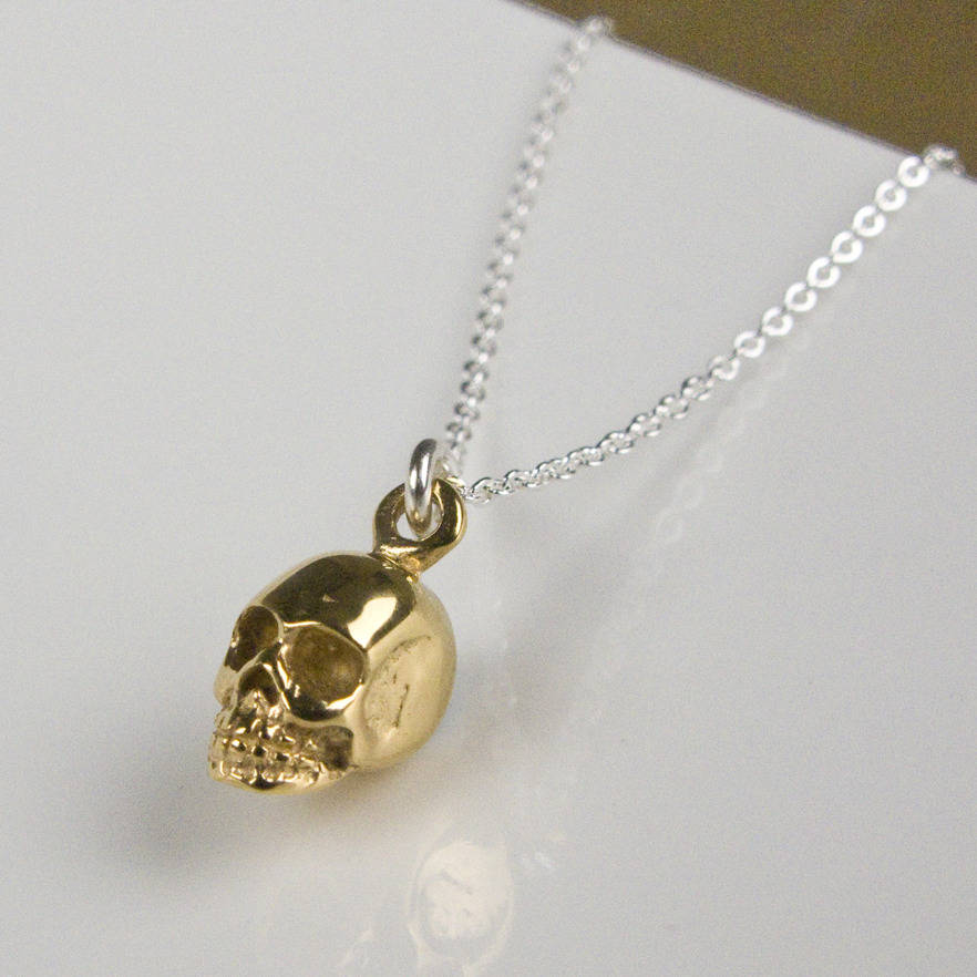 Memento Mori Gold Plated And Silver Skull Necklace, 1 of 5
