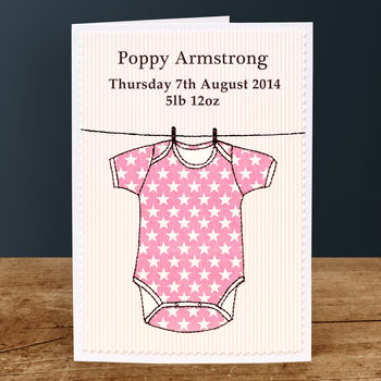 Personalised New Baby Girl Card 'Babygro', 3 of 4