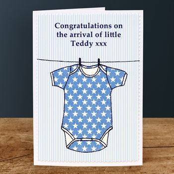 Personalised New Baby Boy Card 'Babygro', 2 of 2