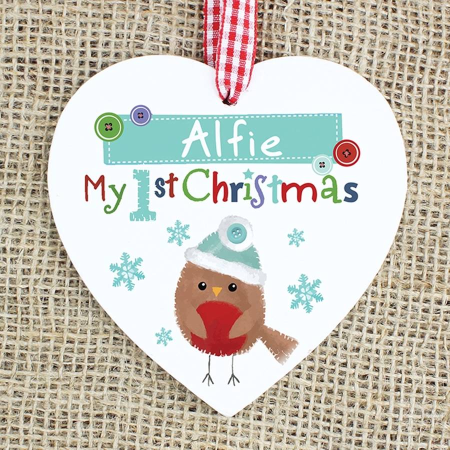 Personalised Robin 'My 1st Christmas' Heart Decoration, 1 of 2