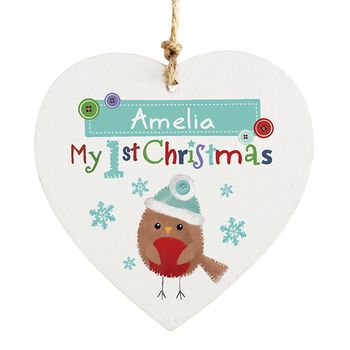 Personalised Robin 'My 1st Christmas' Heart Decoration, 2 of 2