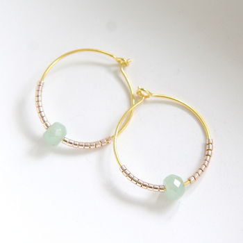 Green Jade And Petite Beads Hoop Earrings, 6 of 7