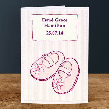 Baby Girl 'Shoes' Personalised New Baby Card, 3 of 3