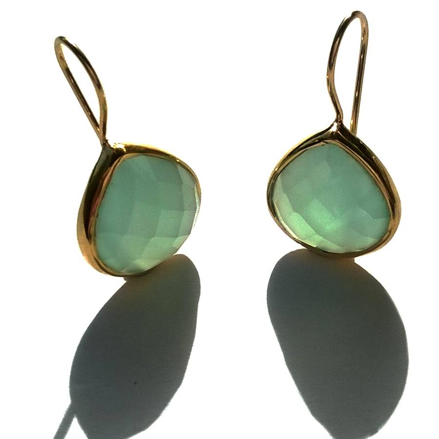 aqua chalcedony earrings oval gold by amara amara | notonthehighstreet.com
