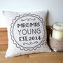 Personalised Retro Style Mr And Mrs Cushion Cover, thumbnail 1 of 5