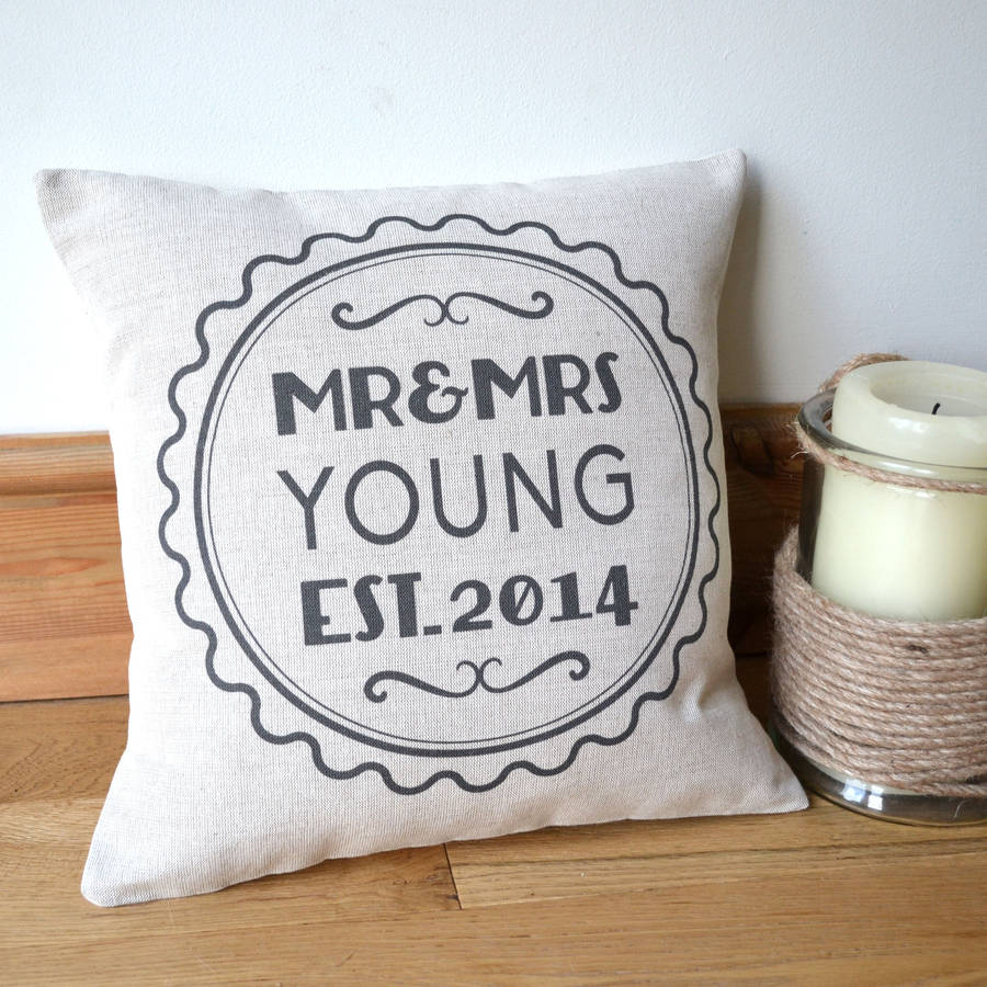 Personalised Retro Style Mr And Mrs Cushion Cover, 1 of 5