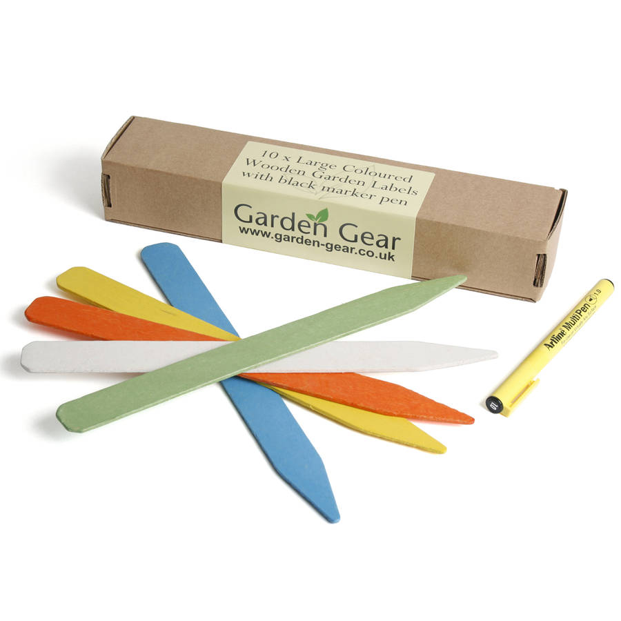 10 large coloured wooden plant labels with black pen by garden gear | notonthehighstreet.com