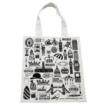 British Illustrated Black And White Tote Bag, 2 of 6