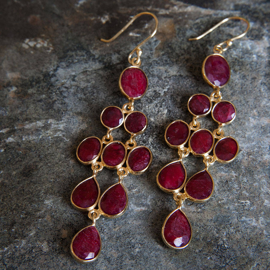 ruby gold chandelier drop earrings by rochelle shepherd jewels. gold ...