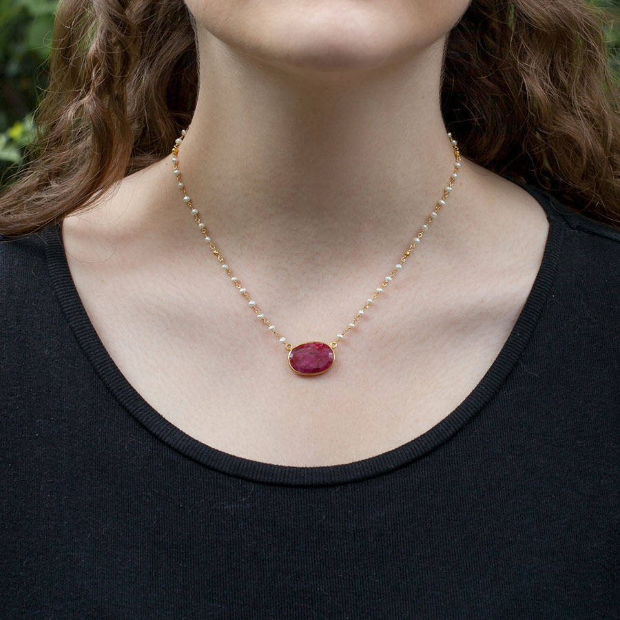 ruby gold drop pendant necklace by rochelle shepherd jewels. gold and