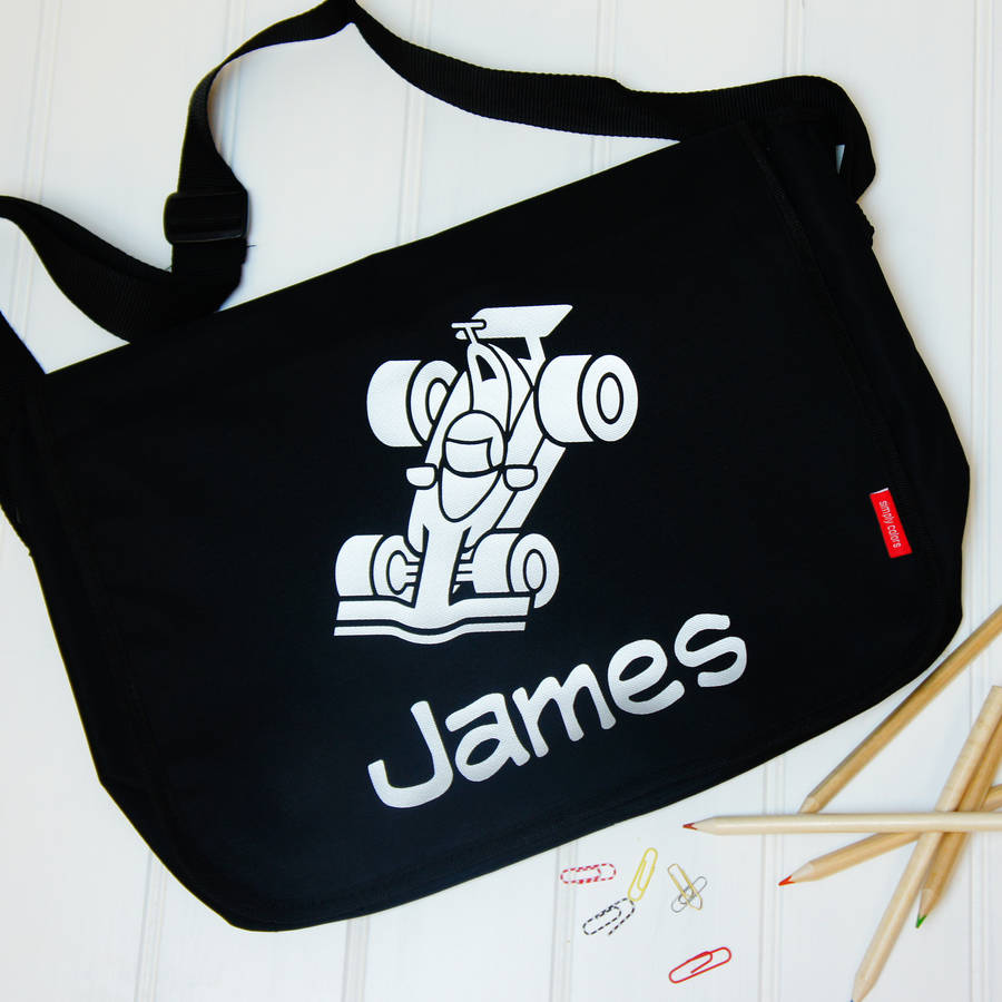personalised child's race car bag by simply colors