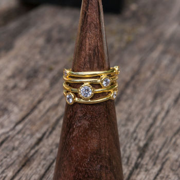 gold zircon hammered stacking ring notonthehighstreet