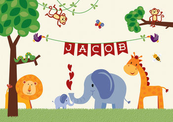 Personalised Jungle Animal Nursery Print, 3 of 5