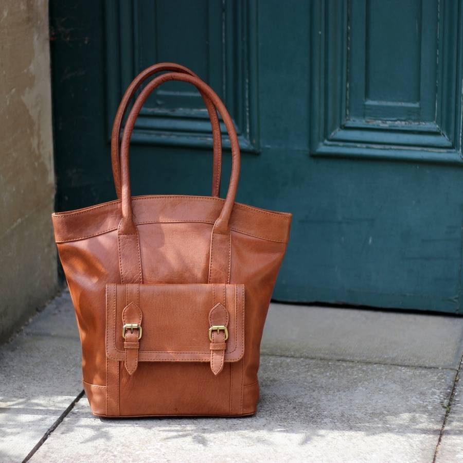 large leather pocket tote bag by the leather store | notonthehighstreet.com