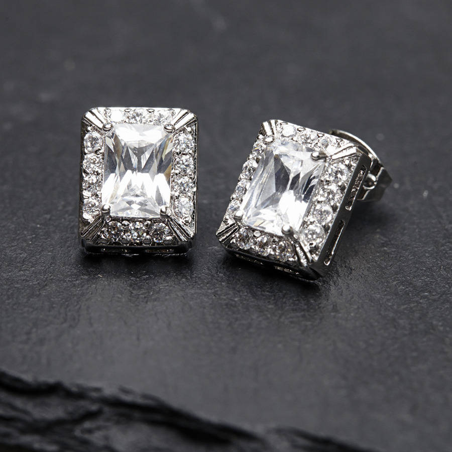 Emerald Cut Crystal Earrings And Pendant Set By Queens & Bowl