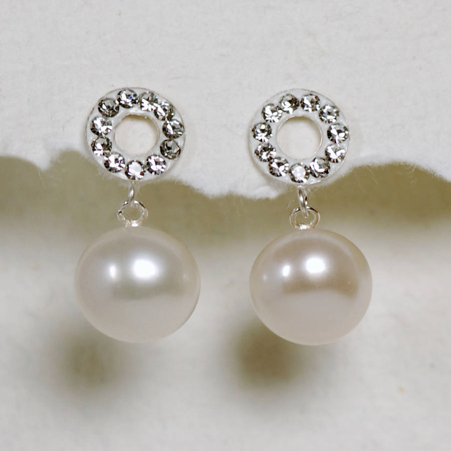 diamante loop pearl drop earrings by highland angel ...