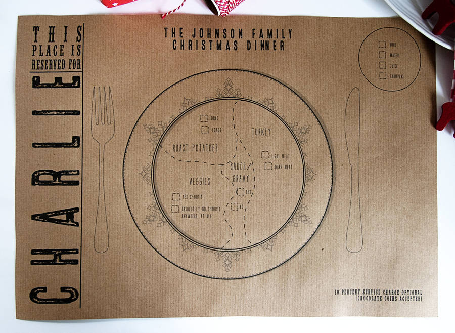 Personalised Kraft Paper Christmas Place Mats By Betsy Benn