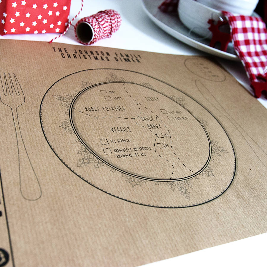 Personalised Kraft Paper Christmas Place Mats By Betsy Benn